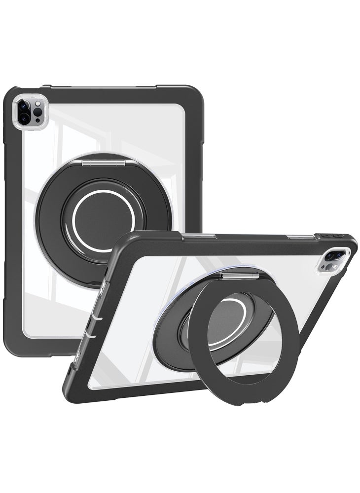 حافظة لجهاز iPad Pro 11 (2022)/(2021)/(2020)/Air (2022)/(2020) مع حامل دوار مصنوع من البولي كربونات والسيليكون وغطاء مضاد للسقوط - أسود - Image 1